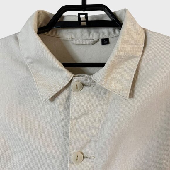 UNIQLO Denim Utility Chore Jacket Off-White Men's Large Military Field Button-Up - Picture 5 of 13